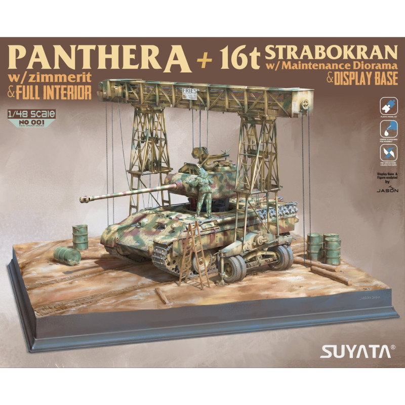 Panther A + 16T Strabokran w\ maintenance diorama + display base 001 Suyata 1:48