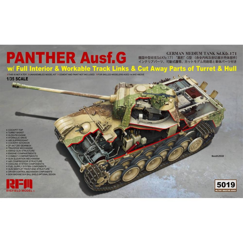 PANTHER Ausf. G w/ full interior - cut away - Workable tracks 5019 Rye Field Model 1:35