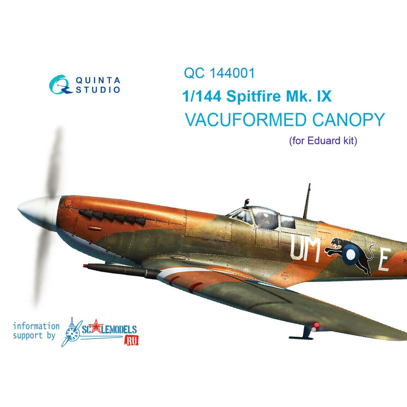Spitfire Mk.IX vacuformed clear canopy, 3 pcs (for Eduard kit) QC144001 Quinta Studio 1:144