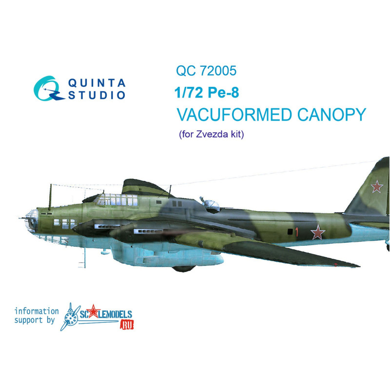Pe-8 vacuformed clear canopy (for 7264 Zvezda kit) QC72005 Quinta Studio