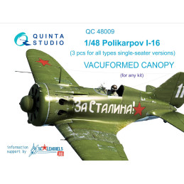 I-16 (All single seater version)  vacuformed clear canopy, 3 pcs (for all kits) QC48009 Quinta Studio