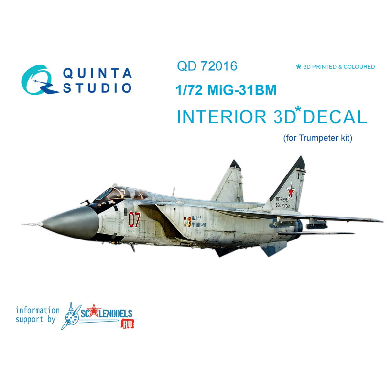 MiG-31BM 3D-Printed & coloured Interior on decal paper (for Trumpeter kit) QD72016 Quinta Studio 1:72