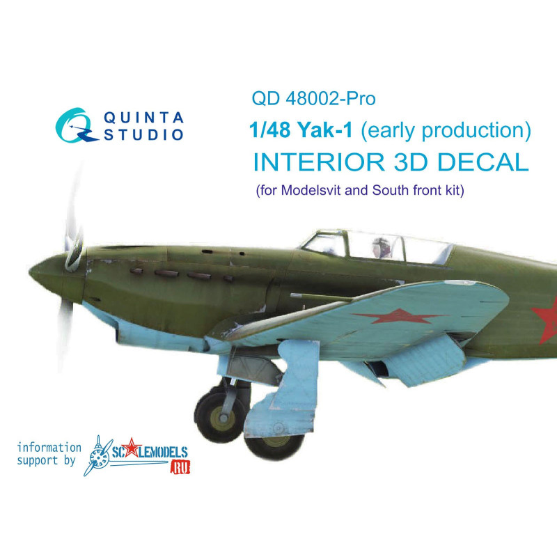 Yak-1 (early production) 3D-Printed & coloured Interior on decal paper, advanced skill QD48002-Pro Quinta Studio