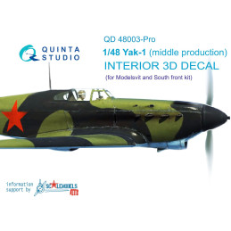 Yak-1 (middle production) 3D-Printed & coloured Interior on decal paper, advanced skill QD48003-Pro Quinta Studio