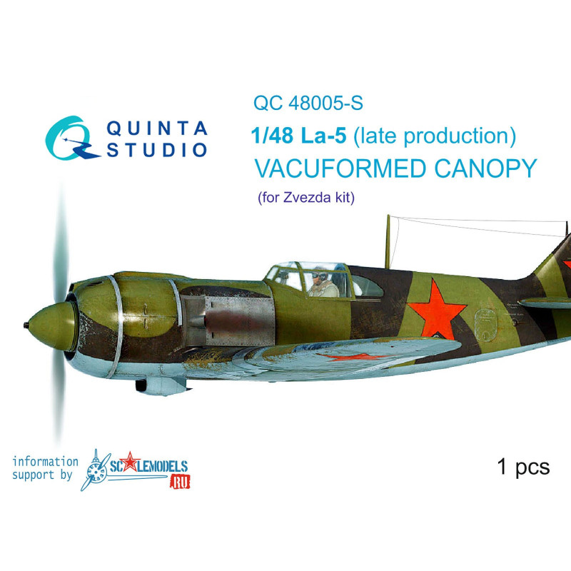 La-5 (late production) vacuformed clear canopy, 1 pcs, (for Zvezda kit) QC48005-S Quinta Studio